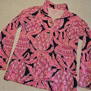 Lilly Pulitzer Pink and Black Pineapple Print Pullover, Size Small